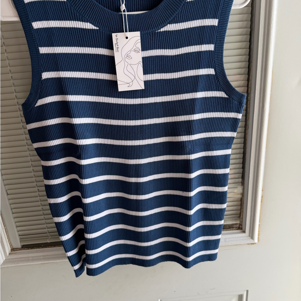 LAST CALL 
Striped Navy and White Sleeveless Top